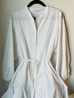 RHODE White Button-Front Midi Dress with Tie Waist